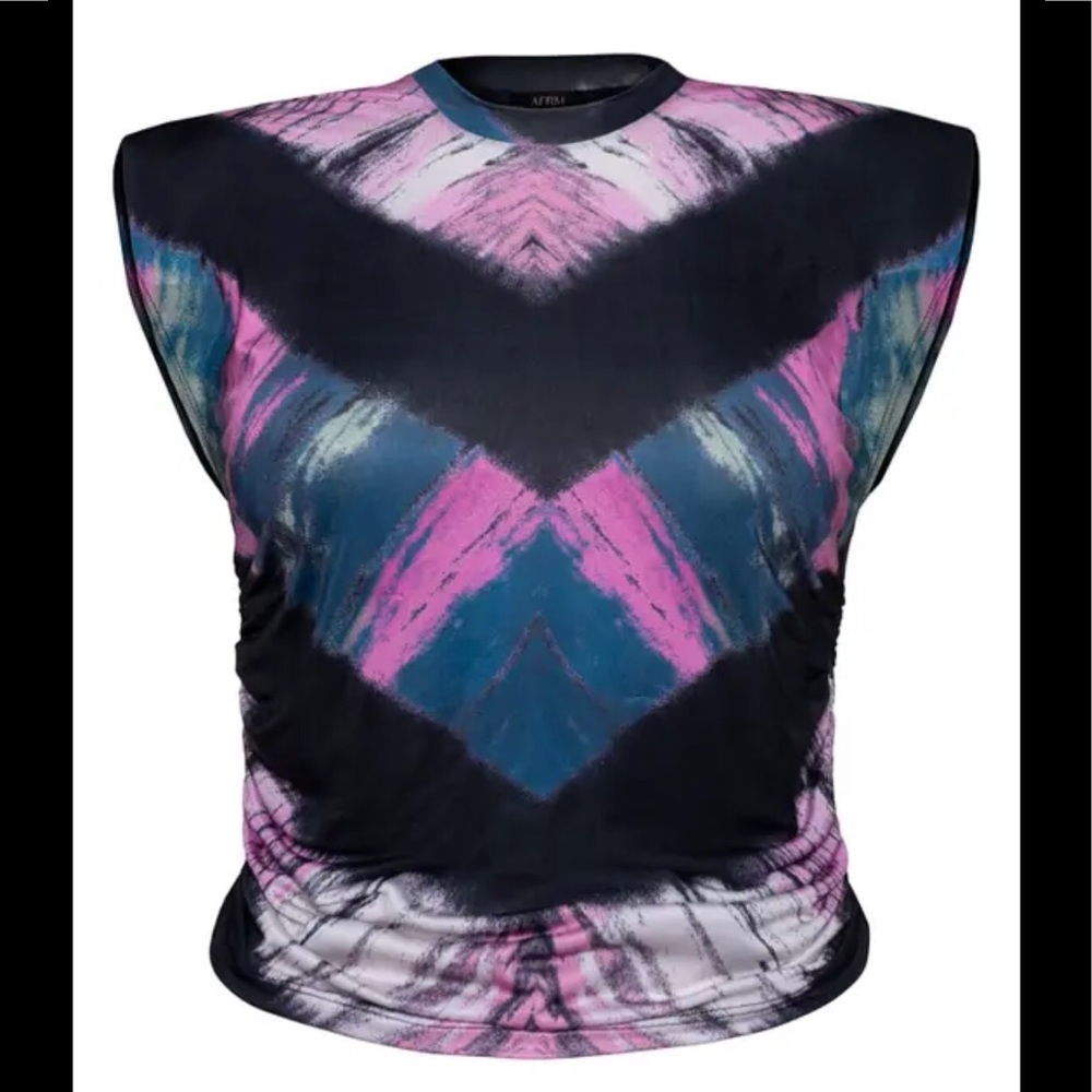 AFRM SCORPIO CAP SLEEVE CROP TOP IN PINK/ NAVY CHEVRON TIE DYE
